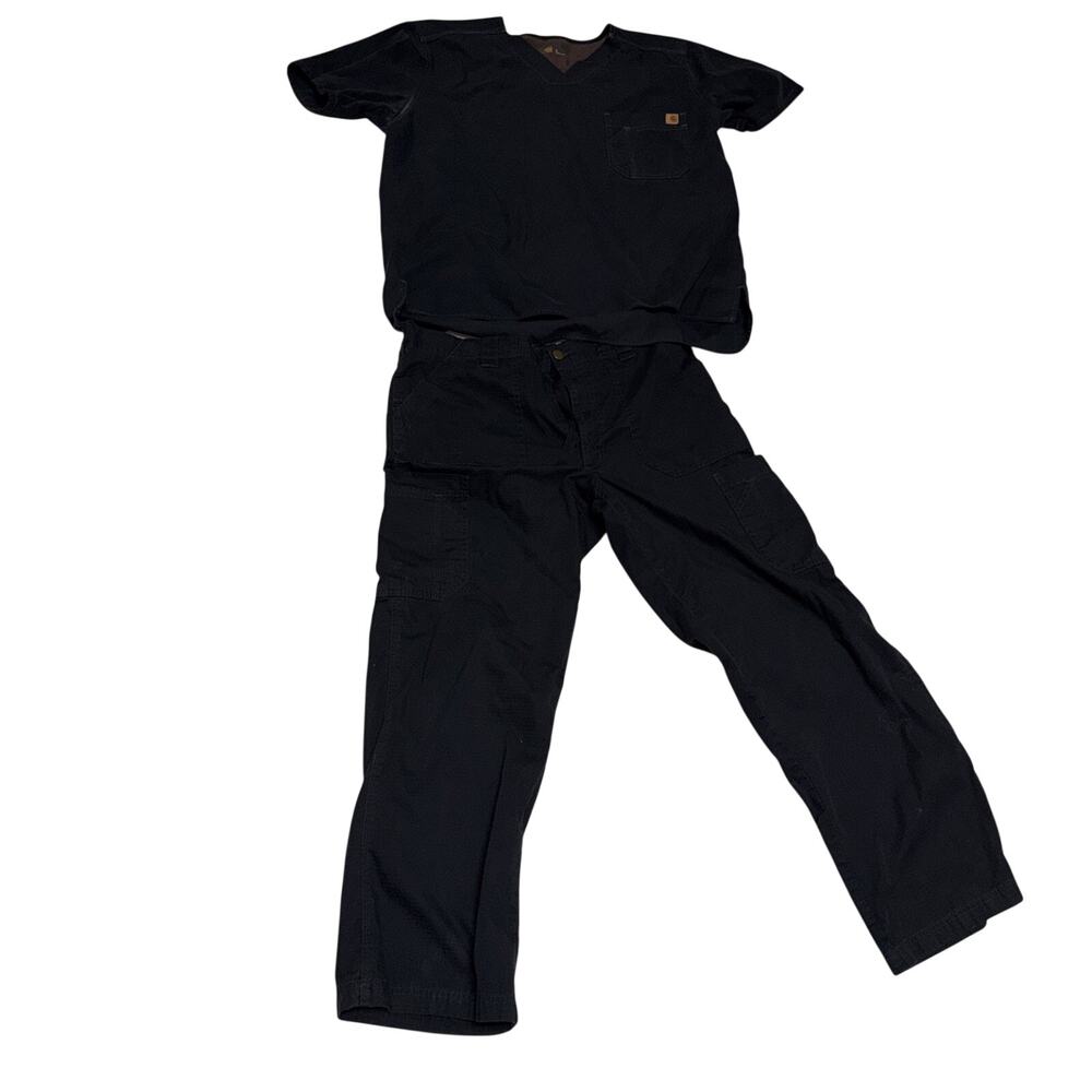 Carhartt Force Mens Scrub Top and Zip Button Tie Elastic Pants Set Size L Black